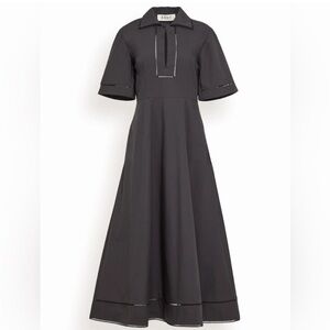 Black A-Line Midi Dress with Contrast Trim